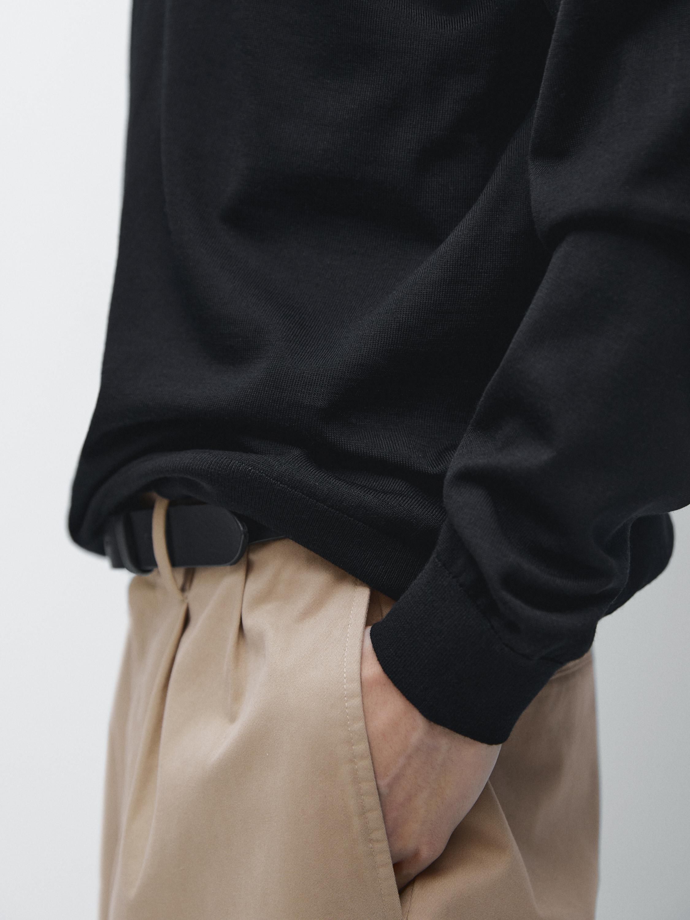 Wool knit sweater with polo collar